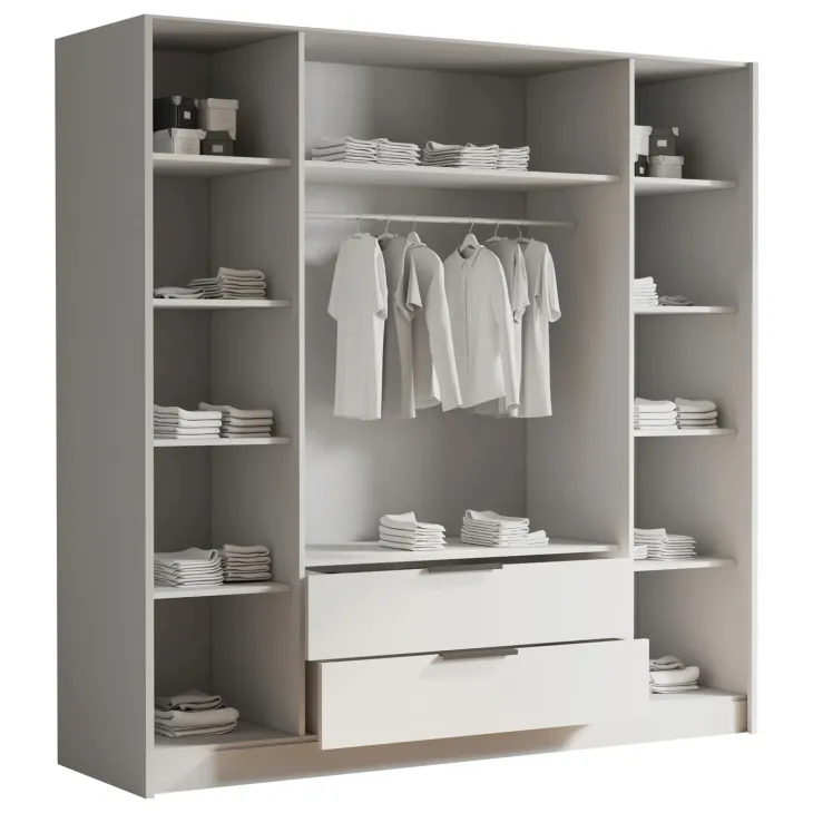 Armadio 200x216h cm 4 ante battenti 2 cassetti nero opaco Ampy