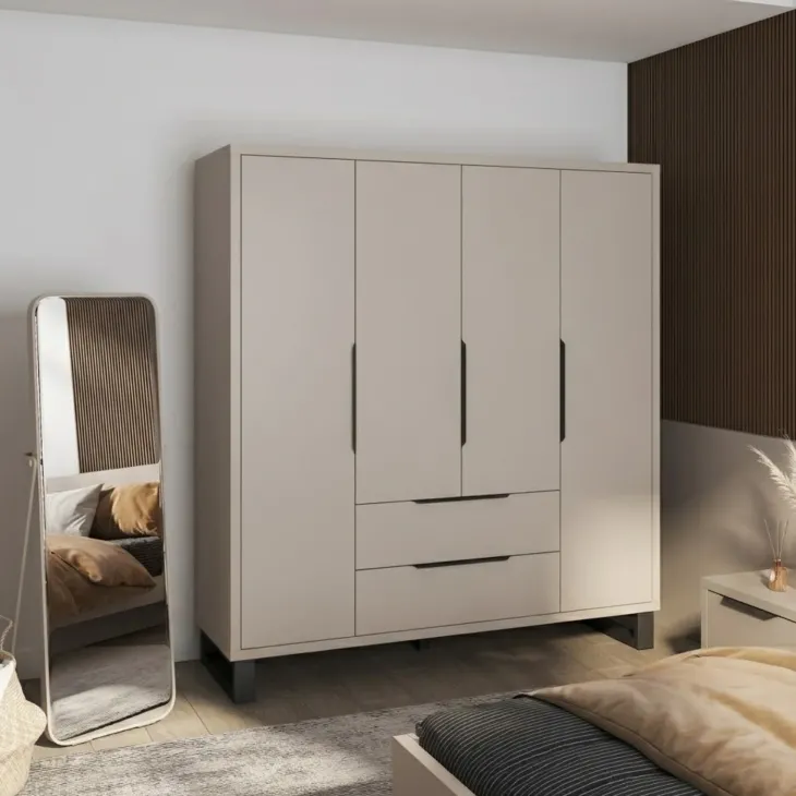 Armadio 190x210h cm 4 ante battenti 2 cassetti beige cashmere Petra