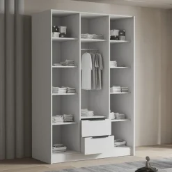 Armadio 150x216h cm 3 ante battenti con specchio 2 cassetti bianco opaco Ampy