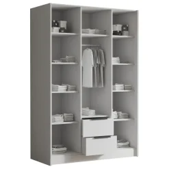 Armadio 150x216h cm 3 ante battenti con specchio 2 cassetti nero opaco Ampy