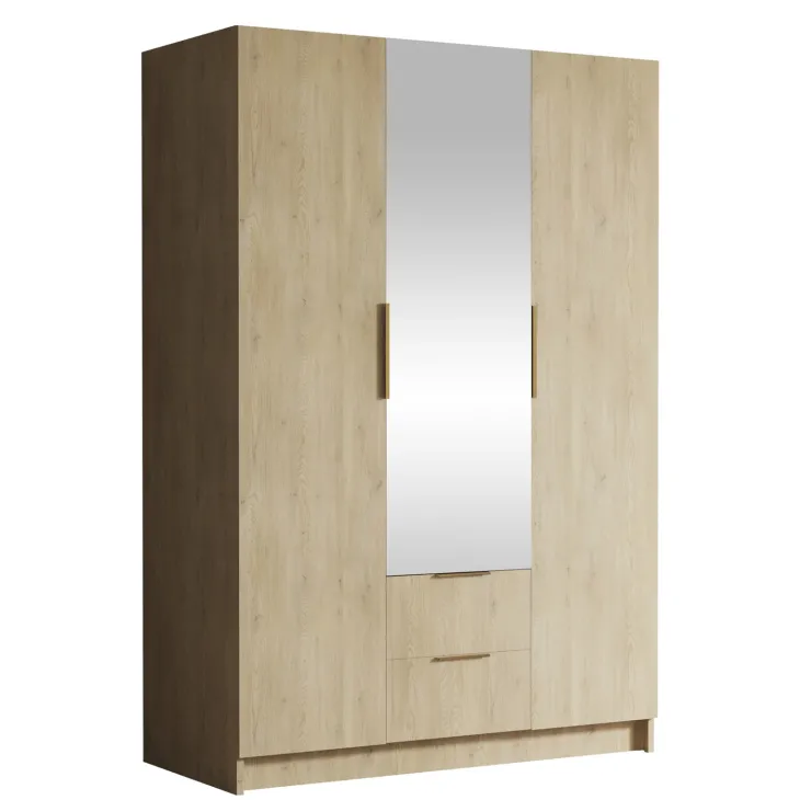 Armadio 150x216h cm 3 ante battenti con specchio 2 cassetti rovere Ampy