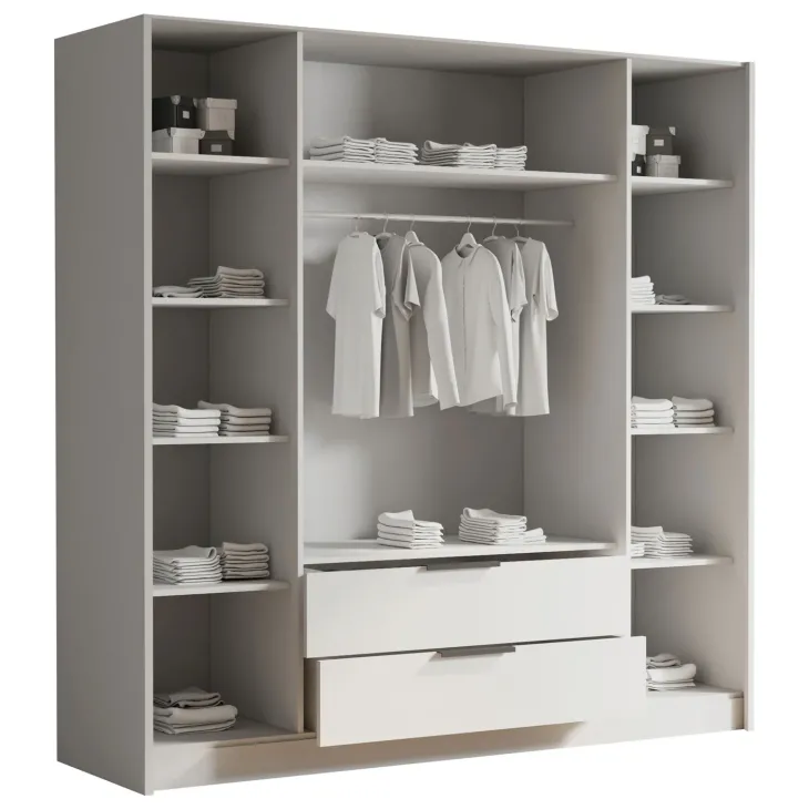 Armadio 200x216h cm 4 ante battenti con specchio 2 cassetti bianco opaco Ampy