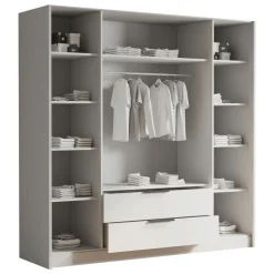 Armadio 200x216h cm 4 ante battenti con specchio 2 cassetti beige cashmere Ampy