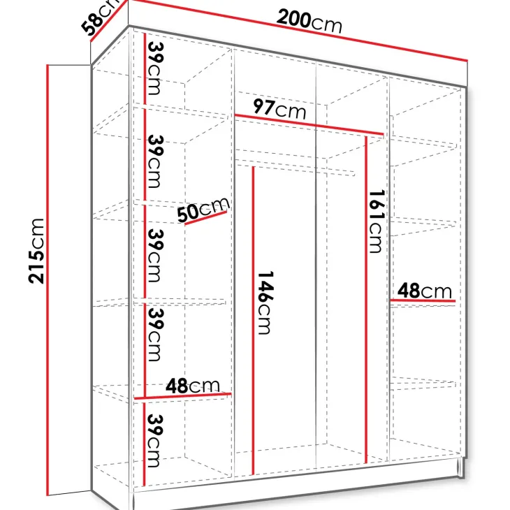Armadio 200x215h cm 4 ante bianco lucido nero Glammy 4