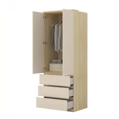 Armadio 80x215h cm 2 ante 3 cassetti beige cashmere rovere Elvira