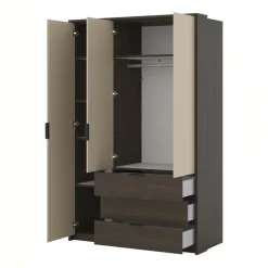 Armadio 139x217h cm 3 ante 3 cassetti beige noce Betancuria