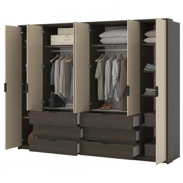 Armadio 278x217h cm 6 ante 6 cassetti beige noce Betancuria