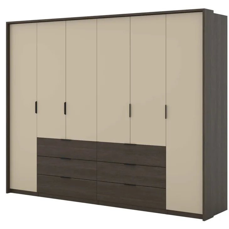Armadio 278x217h cm 6 ante 6 cassetti beige noce Betancuria
