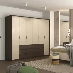 Armadio 278x217h cm 6 ante 6 cassetti beige noce Betancuria