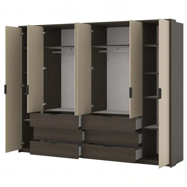 Armadio 278x217h cm 6 ante 6 cassetti beige noce Betancuria