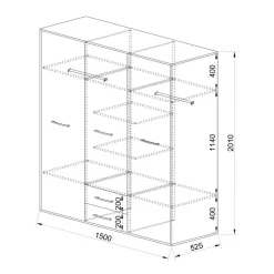 Armadio 150x201h cm 3 ante 2 cassetti bianco frassinato rosa Bra