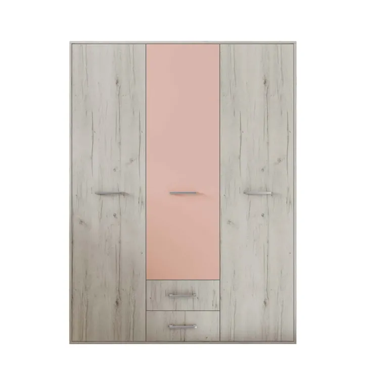 Armadio 150x201h cm 3 ante 2 cassetti bianco frassinato rosa Bra