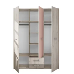 Armadio 150x201h cm 3 ante 2 cassetti bianco frassinato rosa Bra