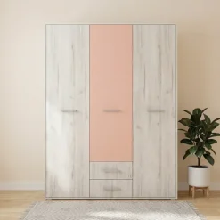 Armadio 150x201h cm 3 ante 2 cassetti bianco frassinato rosa Bra