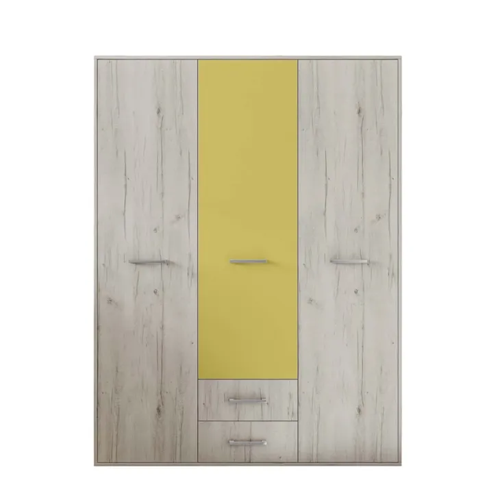Armadio 150x201h cm 3 ante 2 cassetti bianco frassinato giallo Bra