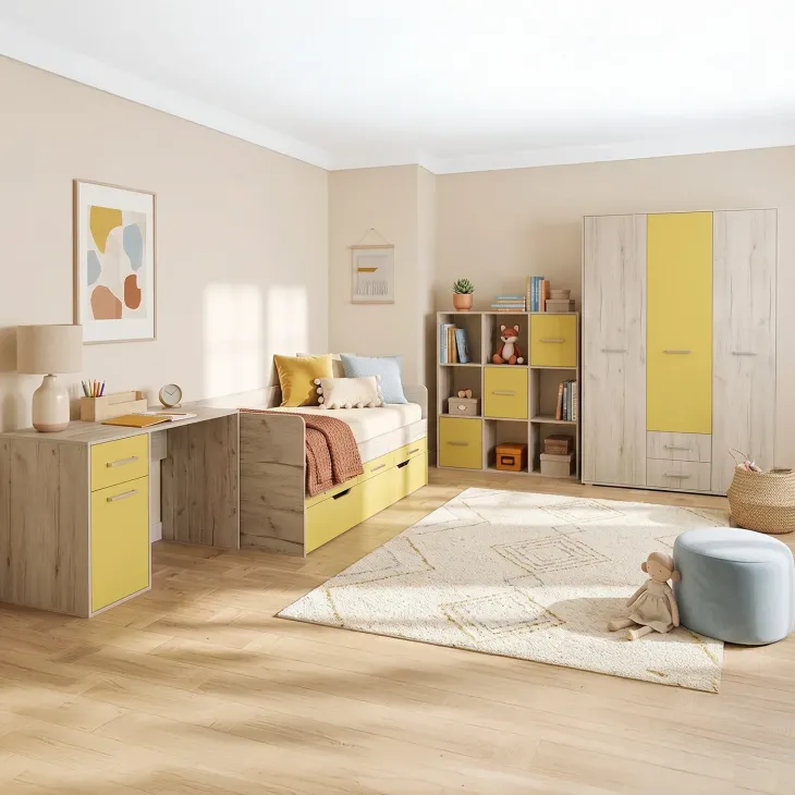 Armadio 150x201h cm 3 ante 2 cassetti bianco frassinato giallo Bra