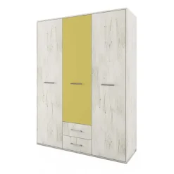 Armadio 150x201h cm 3 ante 2 cassetti bianco frassinato giallo Bra