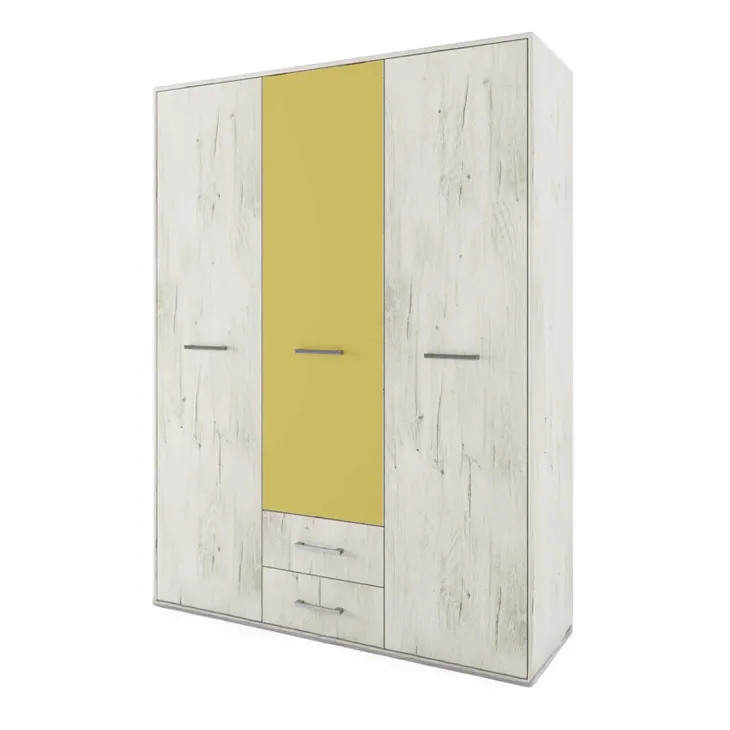 Armadio 150x201h cm 3 ante 2 cassetti bianco frassinato giallo Bra