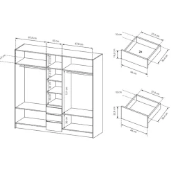 Armadio 225x215h cm 5 ante 3 cassetti bianco rovere Sweet