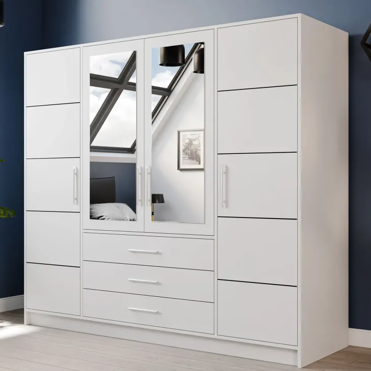 Armadio 196x200h cm 4 ante 3 cassetti con specchio bianco Sottosogno