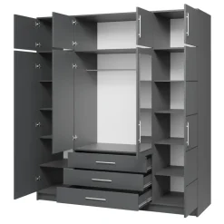 Armadio 196x200h cm 4 ante 3 cassetti con specchio grafite Sottosogno