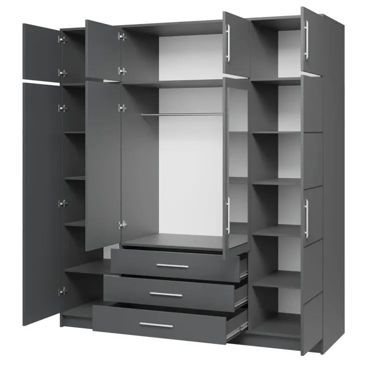Armadio 196x200h cm 4 ante 3 cassetti con specchio grafite Sottosogno