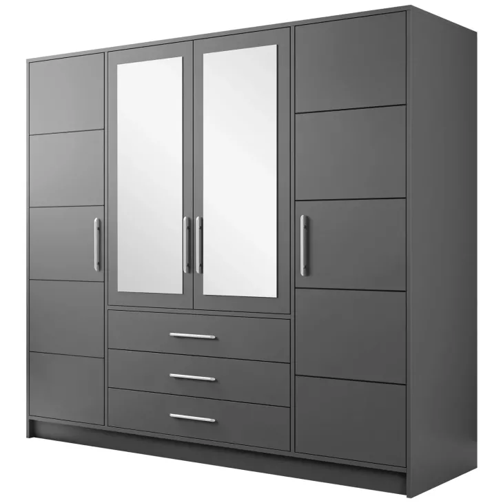 Armadio 196x200h cm 4 ante 3 cassetti con specchio grafite Sottosogno