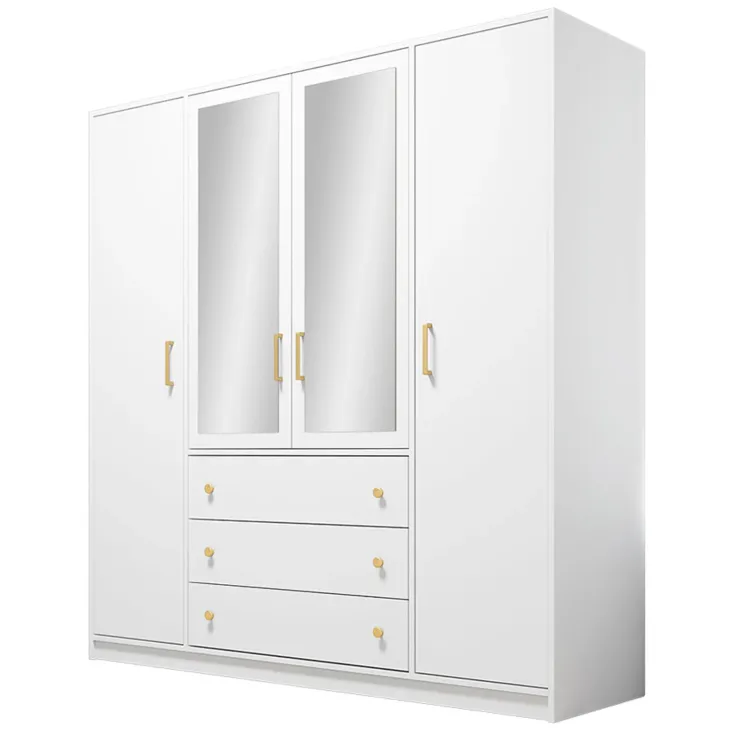 Armadio 196x200h cm 4 ante 3 cassetti con specchio bianco oro Ylma