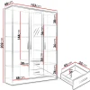 Armadio 153x202h cm 3 ante 2 cassetti con specchio bianco opaco Enirel