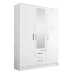 Armadio 153x202h cm 3 ante 2 cassetti con specchio bianco opaco Enirel