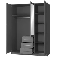 Armadio 147x200h cm 3 ante 3 cassetti con specchio grafite Sottosogno