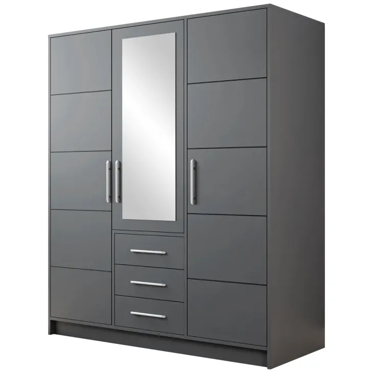 Armadio 147x200h cm 3 ante 3 cassetti con specchio grafite Sottosogno
