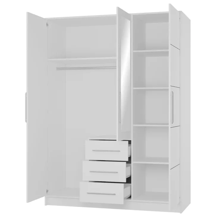 Armadio 147x200h cm 3 ante 3 cassetti con specchio bianco Sottosogno
