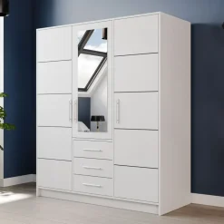 Armadio 147x200h cm 3 ante 3 cassetti con specchio bianco Sottosogno