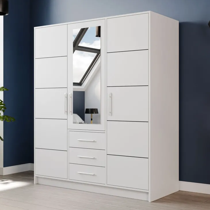 Armadio 147x200h cm 3 ante 3 cassetti con specchio bianco Sottosogno