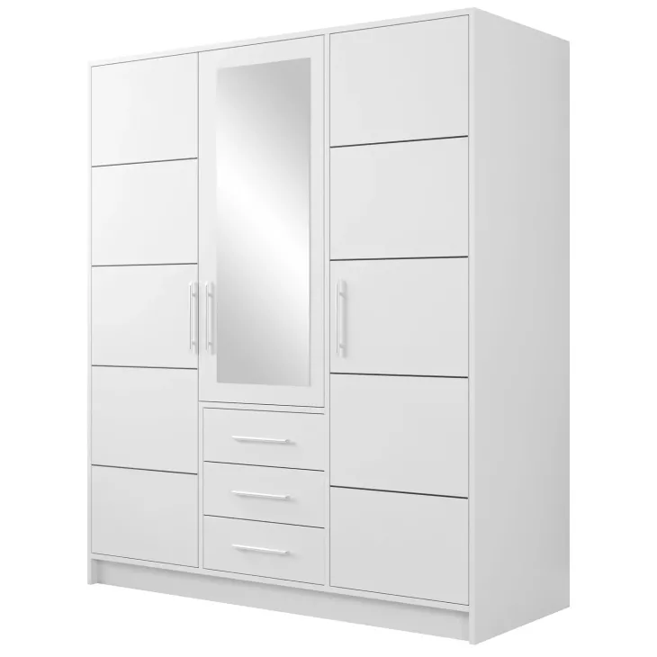 Armadio 147x200h cm 3 ante 3 cassetti con specchio bianco Sottosogno