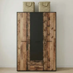 Armadio 150x200h cm 3 ante 2 cassetti grafite rovere rustico Fada