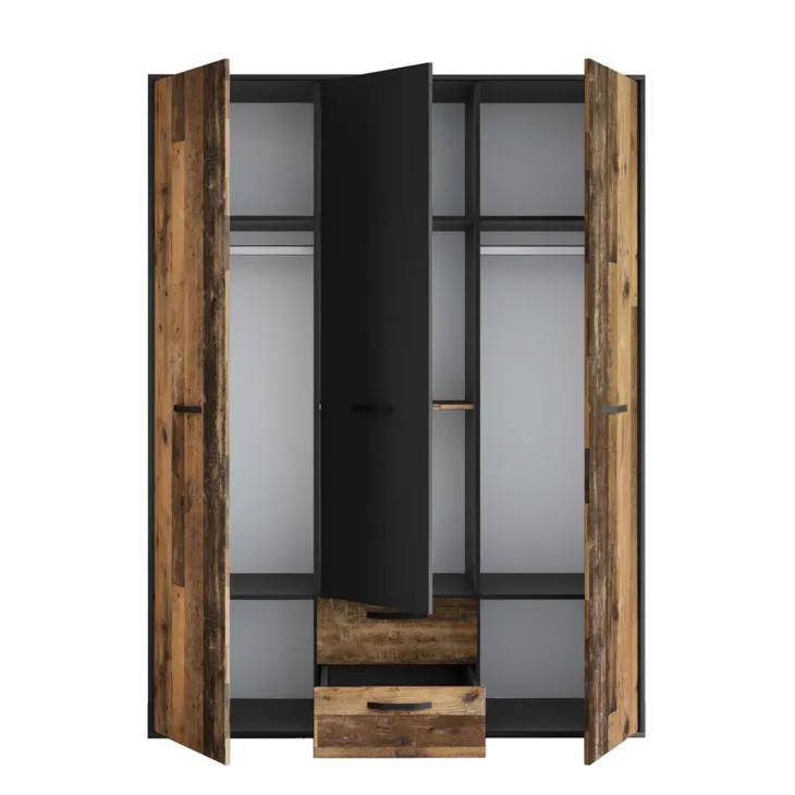 Armadio 150x200h cm 3 ante 2 cassetti grafite rovere rustico Fada