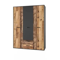 Armadio 150x200h cm 3 ante 2 cassetti grafite rovere rustico Fada