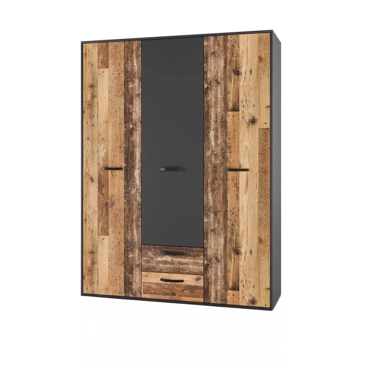 Armadio 150x200h cm 3 ante 2 cassetti grafite rovere rustico Fada