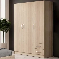 Armadio 120x181h cm 3 ante 2 cassetti moderno rovere Tropea