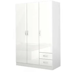 Armadio 120x181h cm 3 ante 2 cassetti moderno bianco lucido Tropea