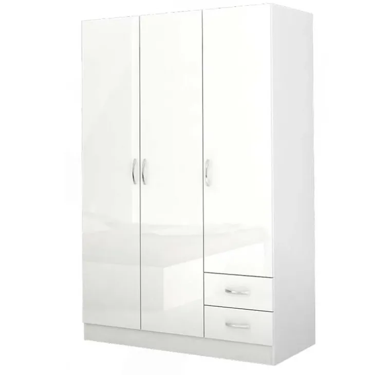 Armadio 120x181h cm 3 ante 2 cassetti moderno bianco lucido Tropea