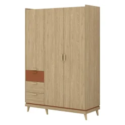 Armadio 144x215h cm 3 ante 3 cassetti rovere rosso mattone Yu