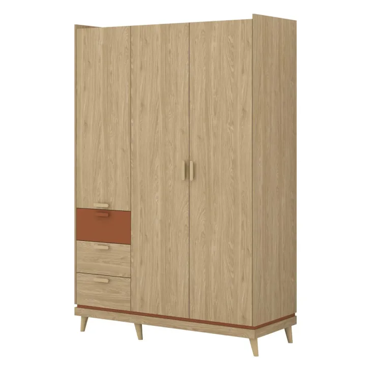 Armadio 144x215h cm 3 ante 3 cassetti rovere rosso mattone Yu