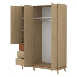 Armadio 144x215h cm 3 ante 3 cassetti rovere rosso mattone Yu