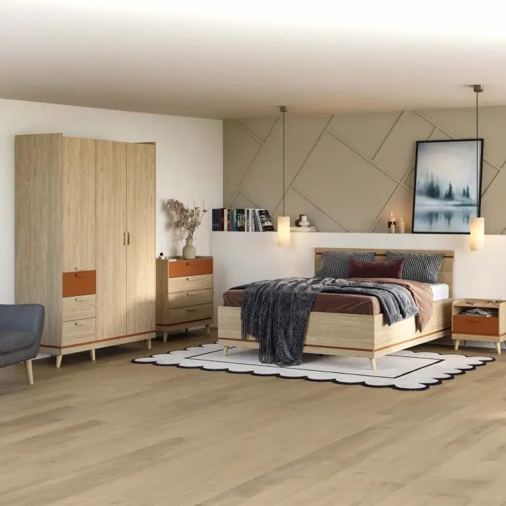 Armadio 190x215h cm 4 ante 6 cassetti rovere rosso mattone Yu