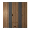 Armadio 190x202h cm 5 ante 2 cassetti rovere scuro nero frassinato Loly