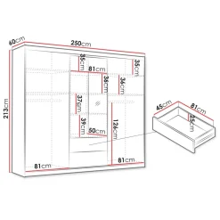 Armadio 250x213h cm 5 ante 2 cassetti rovere Stiky