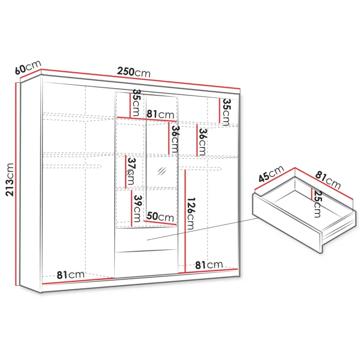 Armadio 250x213h cm 5 ante 2 cassetti rovere Stiky